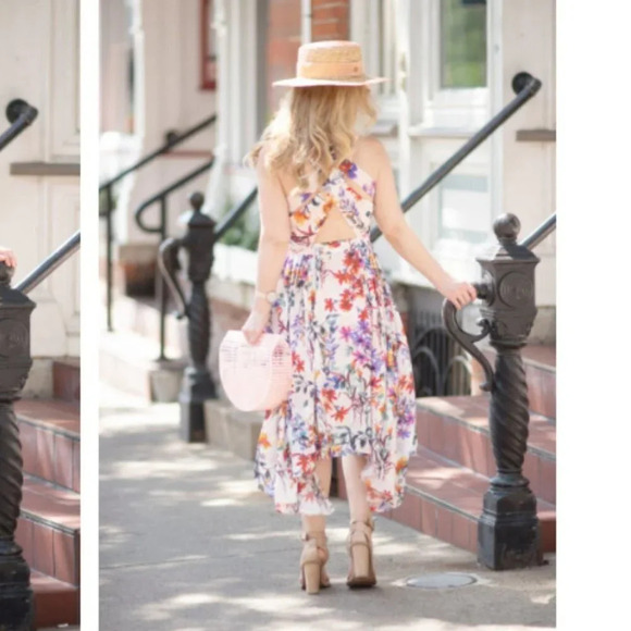 Adelyn Rae Floral Asymmetrical Criss Cross Back Vanessa Midi Dress Sz XS - Picture 5 of 12